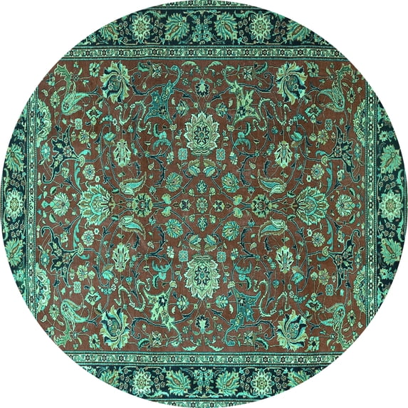 Ahgly Company Machine Washable Indoor Round Persian Turquoise Blue Traditional Area Rugs, 6' Round