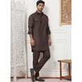 thumbnail image 4 of Punjabi Kurta Pajama Set Pathani Solid Color Indian Wear for Men (Coffee, 3XL), 4 of 8