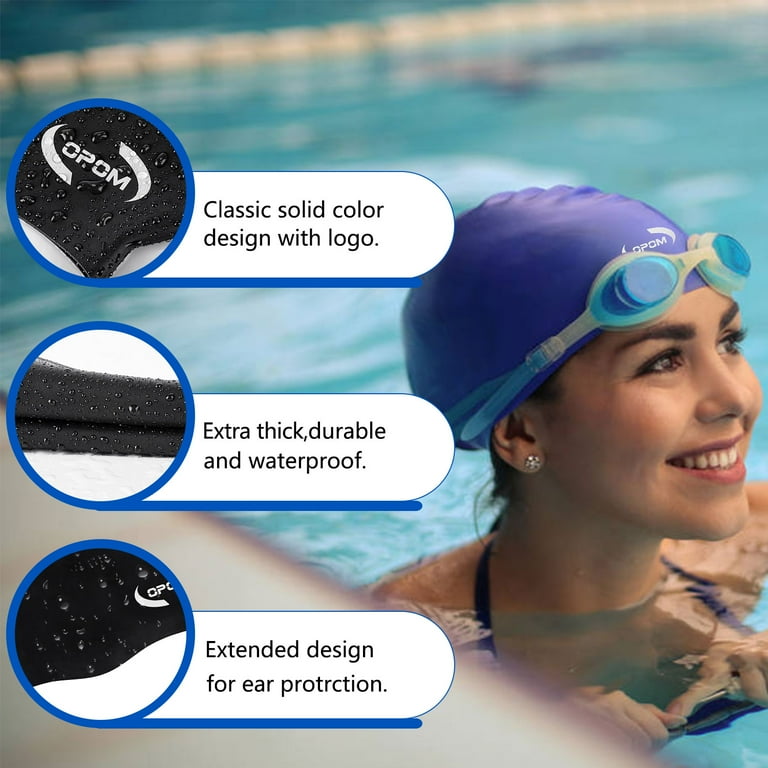 Opom Extra Large Swimming Caps Silicone Waterproof Swimming Hat Anti Silp Bathing Cap for Woman Men Black