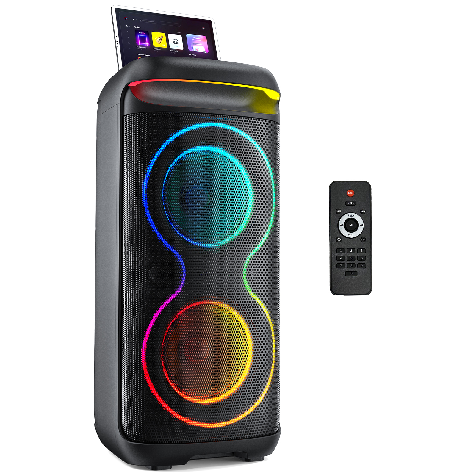 JAUYXIAN Large Party Speaker, Big Outdoor Speaker Bluetooth with DJ Lights for Singing Party
