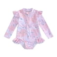thumbnail image 2 of BemeyourBBs Toddler Baby Girl Floral Swimsuit Infant Girl Bathing Suit One Piece Swimsuits Long Sleeve Rash Guard Swimwear Zipper Summer Beach Wear, 2 of 10