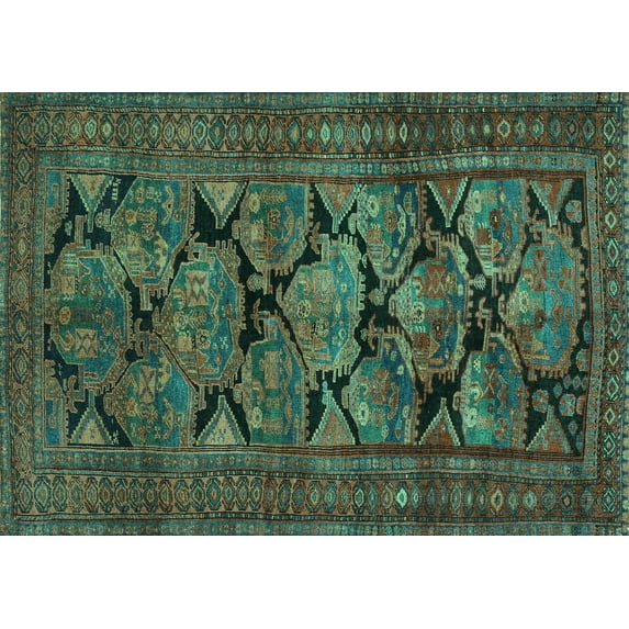 Ahgly Company Machine Washable Indoor Rectangle Persian Turquoise Blue Traditional Area Rugs, 4' x 6'