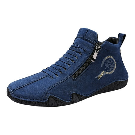 

VMESZQFG New Spring And Autumn Men s Leather Shoes Korean Fashion Zipper Short Boots Shoe Mens Work Shoes All Day Comfort Blue