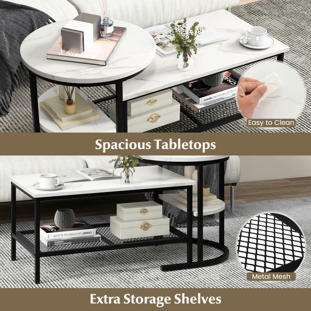 Finihen Coffee Table, Nesting Coffee Table, Set of 2 Nesting Coffee Table with Extra Storage Shelf, for Living Room, Reception Room, Black Finihen Coffee Table, Nesting Coffee Table, Set of 2 Nesting Coffee Table with Extra Storage Shelf, for Living Room, Reception Room, Black