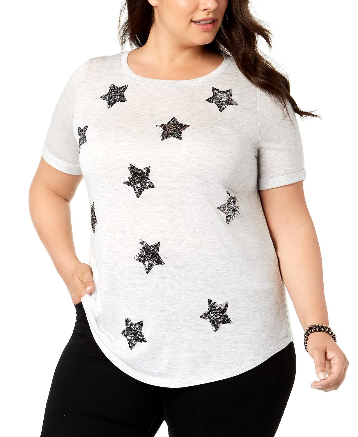 INC INC Plus Size Sequined Star TShirt Grey Size 3X Plus
