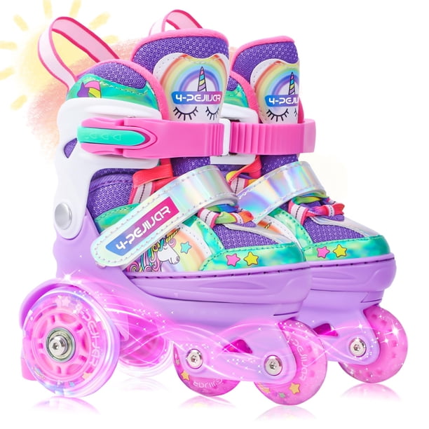 Patines con forma de unicornio arcoíris con forma de 4 piezas para niñas de 2 a 5 a 8 años