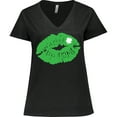 thumbnail image 3 of Inktastic St. Patrick's Day Lucky Lips with White Shamrock Women's Plus Size V-Neck T-Shirt, 3 of 5