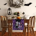 thumbnail image 4 of Linen Halloween Table Runner Gothic Skull Tablecloth Day of The Dead Roses Skull Decor Halloween Decorations and Supplies for Home Kitchen Table-13×90’’ Jack Skellington and Sally, 4 of 6