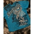 thumbnail image 2 of T-shirt Rétro Bleu à Motif Gothique Imprimé Mode Hip Hop Street Y2K Grande Taille Col Rond Manches Courtes Femme Couple Couple Haut, 2 of 6