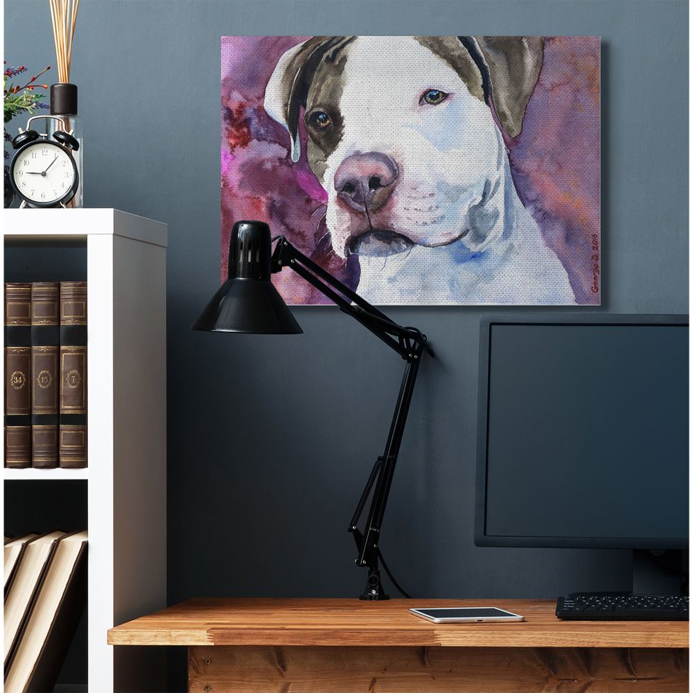 Stupell Industries Pit Bull Dog Pet Animal Purple Watercolor Painting Canvas Wall Art by George Dyachenko