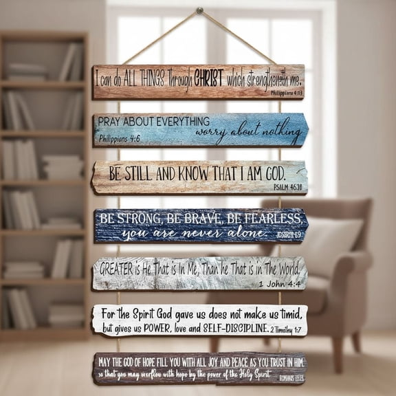 Religious Christian Wall Decor Wooden Bible Verses Sign, Inspirational Scripture Wall Art for Office, Prayer Room, Bathroom & Meditation (English Style)