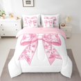 thumbnail image 2 of 7 Pcs Pink Bowknot Comforter Full,Flowers Bow Tie Butterfly Knot Girly Women Bedding Set,Princess Romantic White Simple（Comforter+Fitted+Flat+2 Pillowcases+2 Throw Pillow Covers）, 2 of 5