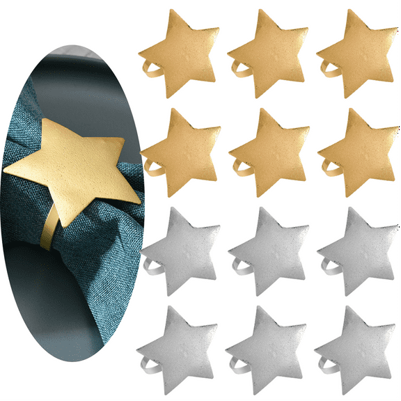 Napkin Rings Set of 12, Star Napkin Holders, Metal Napkin Rings Bulk for Party Decoration, Dinning Table, Everyday, Family Gatherings