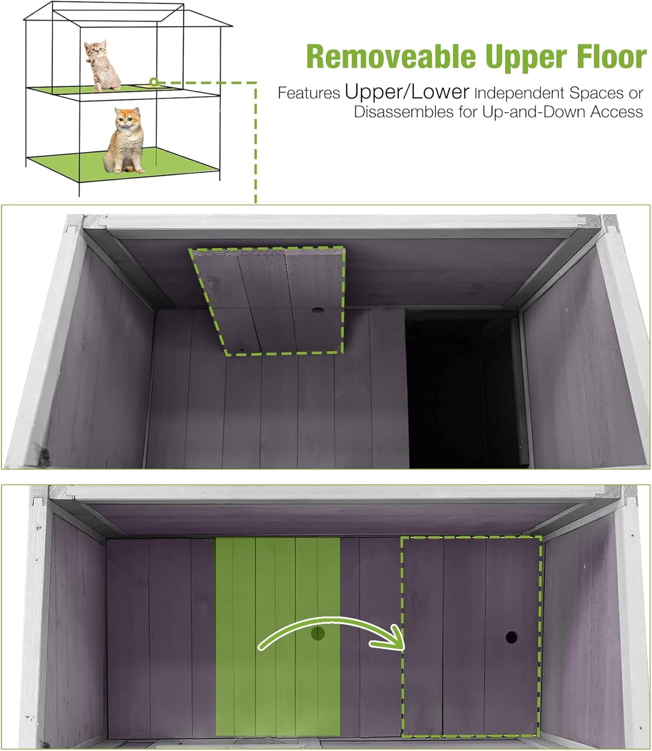 Aivituvin Outdoor Cat House Weatherproof, Feral Kitty House Cats Enclosure with Balcony, Wooden Kitty Shelter Waterproof