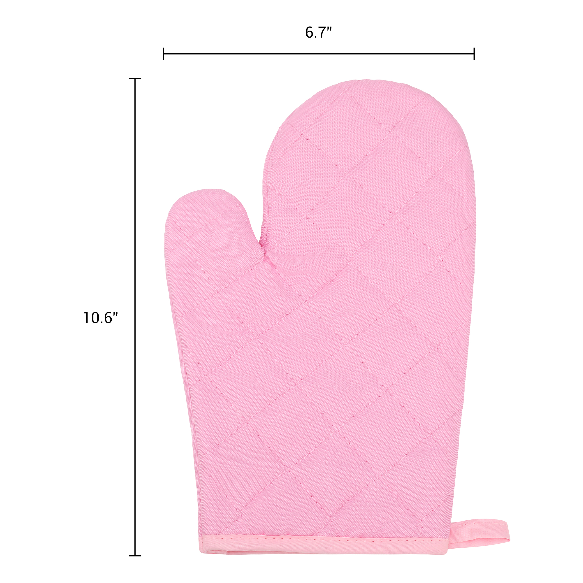 Unique Bargains Heat Resistant Cooking Gloves Thick Cotton Lining Pink 10.6x6.7inch