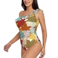thumbnail image 4 of Balery Fall Maple Leaves One Shoulder Swimsuits for Women Ruffle Swimsuits Tummy Control One Shoulder Bathing Suits-X-Large, 4 of 8