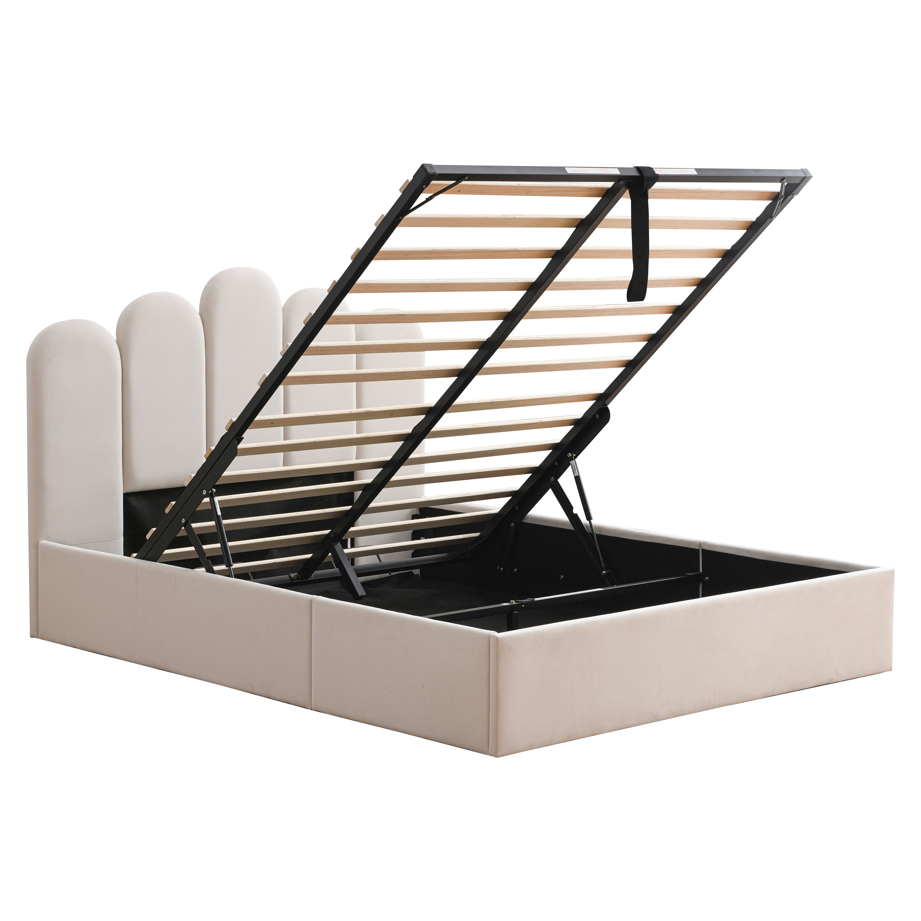 Lift Up Storage Bed Queen Size, Upholstered Platform Bed with Hydraulic Storage System & Wood Slats Support, Queen Bed Frame with Headboard, No Box Spring Needed, Easy Assembly,Cream