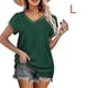 thumbnail image 2 of Qarigey Camiseta de algodón para mujer, camiseta holgada de encaje de Color sólido, Top de verano para viajes, vacaciones en la playa, deportes, Prendas para la parte del cuerpo Verde L Qarigey AP010362-13, 2 of 6