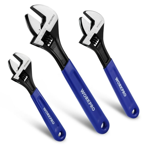 WORKPRO 3-Piece Adjustable Wrench Set, 6in, 8in & 10in Wrenches with Ergonomic Grip for Home, Garage, Workshop