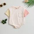 thumbnail image 2 of Kids Sport Jumpsuit 𝐈𝐧fant Boys Girls Outfit Short Sleeve Patchwork Colour Romper 𝐍ewborn Romper with Pocket, 2 of 6