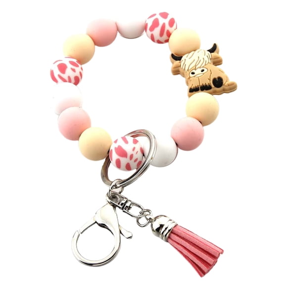 Unique Highland Cow Wristlet Keychain Versatile Highland Cow Wristlet Keychain Silicone Beaded Designs Keyrings Charm