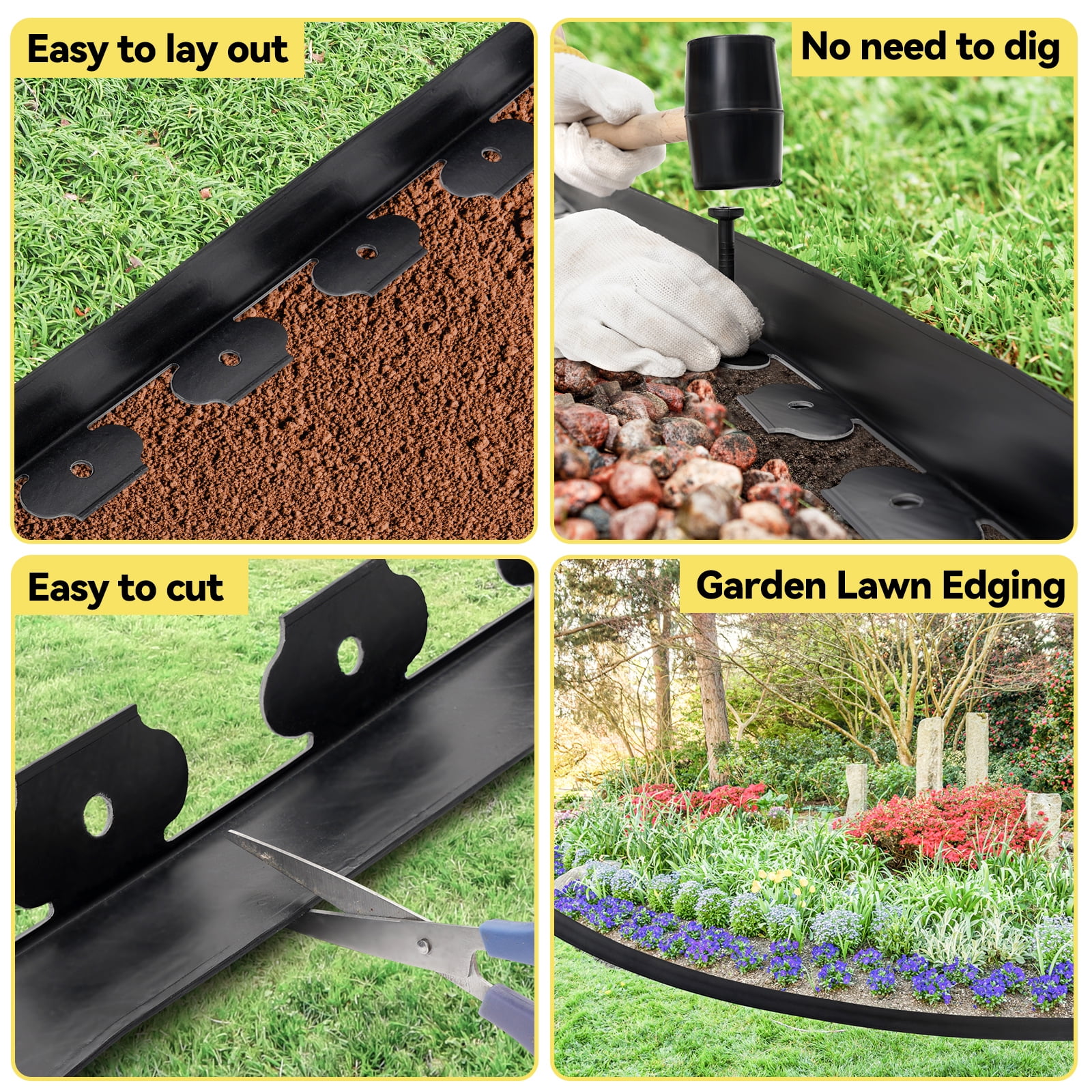 GOTGELIF Landscape Edging 2inch Tall, 40/100ft No-Dig Landscape Edging Border with 50/120 Spikes Plastic Garden Edging for Landscaping