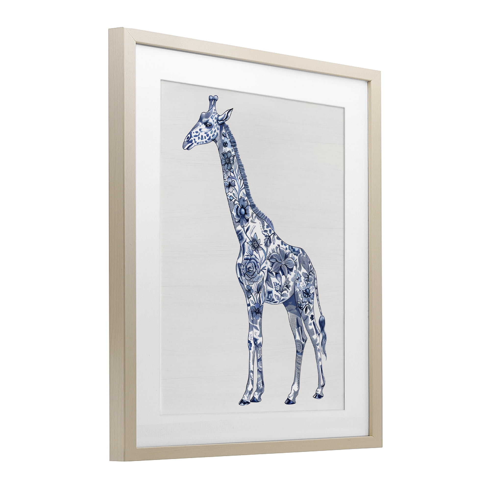 Vintage Toile Giraffe Birch Framed Print Under Glass, design by Lettered and Lined