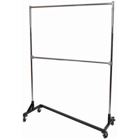 Commercial Grade Rolling Z Garment Rack with Black Nesting Base, Double Bar and Adjustable Height Chrome Uprights
