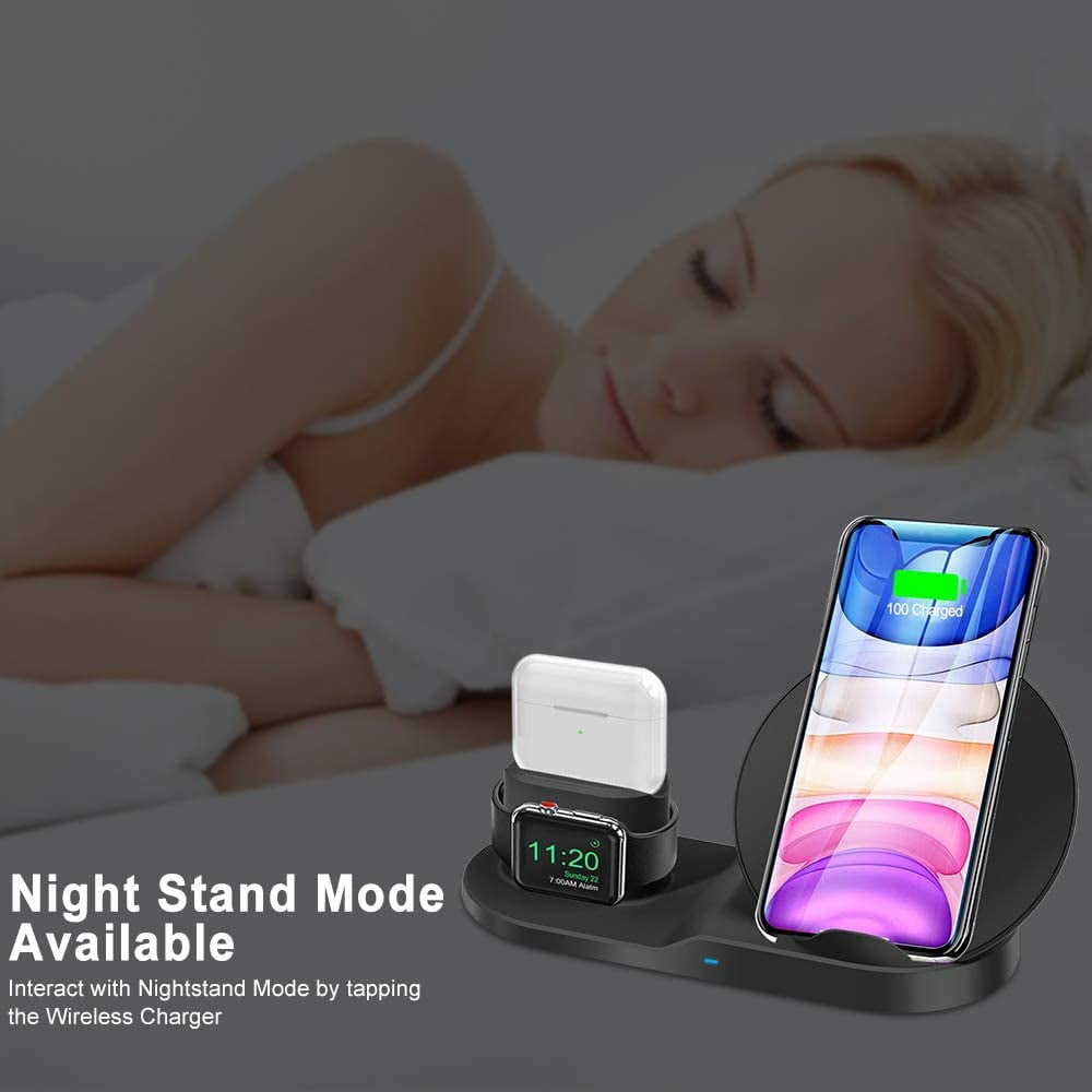 3 in 1 Wireless Charger for iPhone 11 Pro Max/Xs/XS/8P, Fast Wireless Charger for AirPod, Wireless Watch Charging Stand for iWatch 1/2/3/4/5,Black