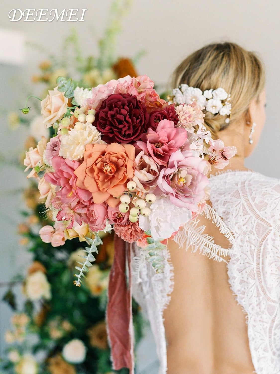 Artificial Flowers Combo Box Set Rose Silk Mix Peony Fake Flowers with Stems for DIY Bridal Wedding Bouquets Centerpieces Baby Shower Party Home Decorations Cream White