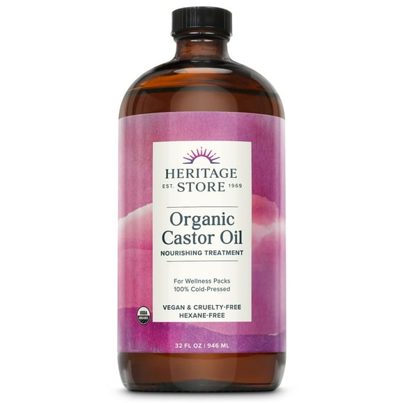 HERITAGE STORE Organic Castor Oil, Nourishing Hair Treatment, Deep Hydration for Healthy Hair/Skin Care, Eyelashes & Bro