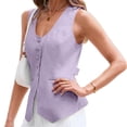 thumbnail image 2 of Summer Scoop Neckline Women Solid Slim Fit Button Down Vest Waistcoat Tops, 2 of 9
