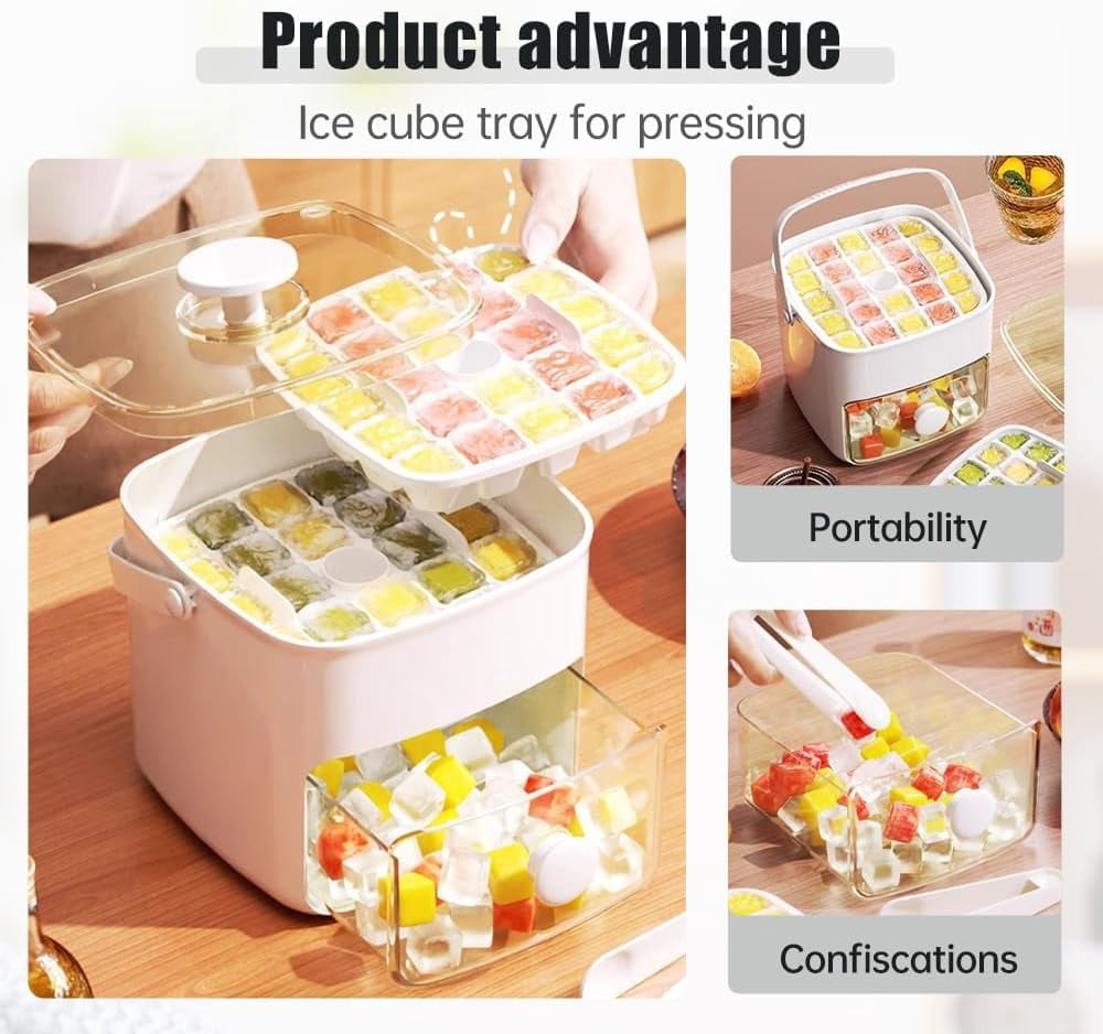 48 Cube Ice Maker with Easy Press Lid, Double Layer Portable Ice Tray with Storage Box, BPA-Free Press-Type Mold for Whiskey/Cocktail/Coffee (1 Piece, Green)