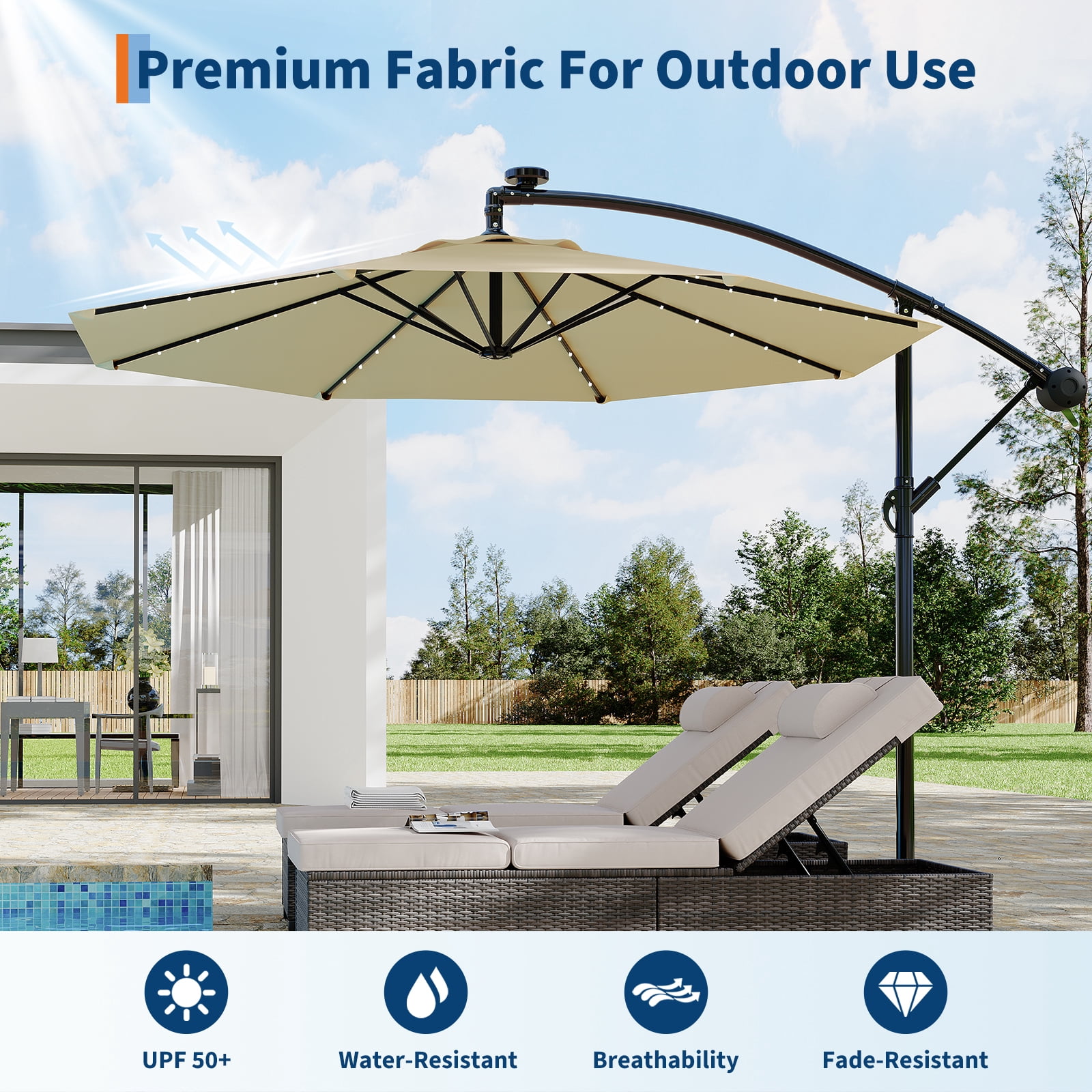 Wildbreak 10 ft Offset Hanging Market Patio Umbrella, with Solar LED, Easy Tilt Adjustment, Off-white