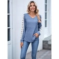 thumbnail image 5 of Womens Long Sleeve Shirts V-Neck Tops Business Casual Blouses Tee Trendy 2025 Fall Fashion Outfits Clothes Blue L, 5 of 8