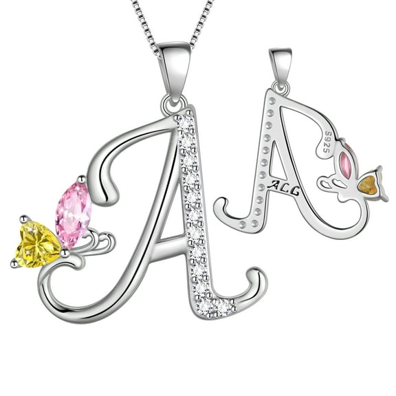Beautlace Butterfly Initial Necklace,925 Sterling Silver A-Z Letter Birthstone Butterflies Pendant Personalized Necklace Gifts for Women