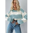 thumbnail image 2 of Women's Light Blue Two Tone Striped Sweater – Casual Loose Fit for Fall & Autumn | L, 2 of 6