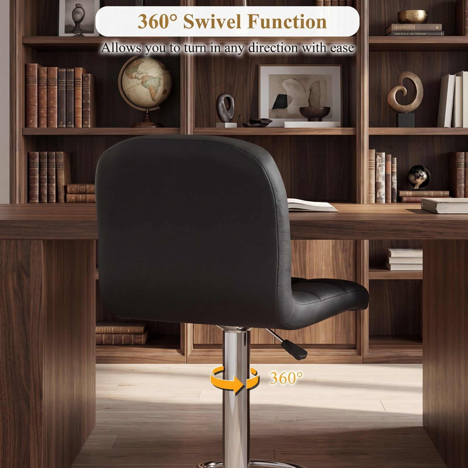 Furnibear Swivel Bar Stools Set of 2, 24-32 Inch Adjustable Height Counter Barstools with Footrest and Backrest, 360 Degree Swivel Faux Leather Cushioned, Black