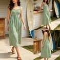 thumbnail image 2 of PUWEI Women's Casual Spaghetti Strap Dress Flowy Swing Boho Dress Stretchy Long Sundress with Side Pockets, 2 of 7