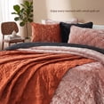 thumbnail image 3 of Regency Heights Velvet Quilt Set, 3-Piece Luxury Bedspread with 2 Shams, Ultra Soft Reversible Microfiber, All Season Lightweight Bedding, Orange, Queen, 3 of 9