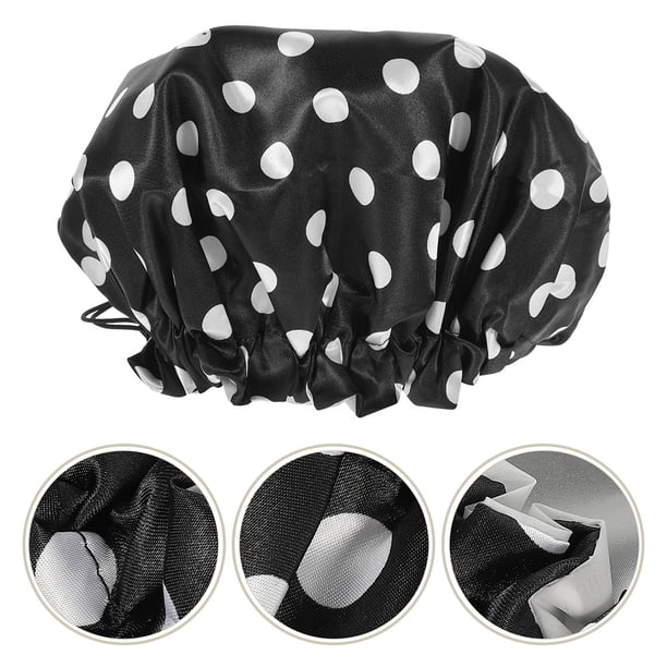 unbranded 2Ud Gorro De Ducha Reutilizable De Satén Negro Para Cabello Largo Con Banda Elástica Ajustable