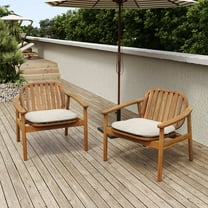 Christopher Knight Home Outdoor Lounge Chair with Cushion, Solid Wood Frame with Slatted Design, Teak Beige, Set of 2