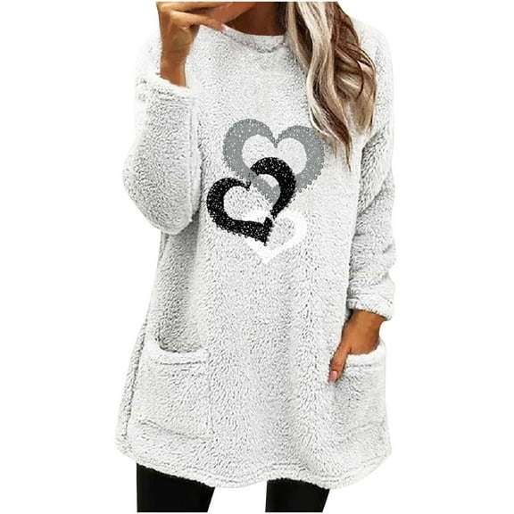 Linen Long Sleeve Shirt Women Black Athletic Tops for Women Round Neck Winter Print Pocket Warm Long Sleeve Sweatshirt