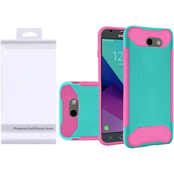 GSA Dual Hybrid Case For Samsung Galaxy J3 (2017), J327, J3 Mission, J3 Emerge Teal/Hot Pink