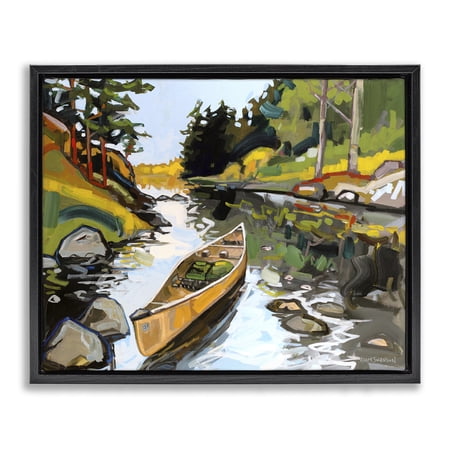 Stupell Industries Canoe Through River Transportation Painting Black Floater Framed Canvas Art Print Wall Art, 21 x 17