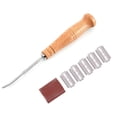 thumbnail image 1 of Cuchillo para pan de acero inoxidable con mango de madera, herramienta para marcar masa madre con funda protectora de cuero, 1 of 5
