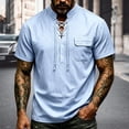 thumbnail image 2 of Men Short Sleeve Pirate Shirt Lace up Medieval Top with Pocket Pirate Costume Halloween Cosplay Mens Halloween Costume, Size L, 2 of 8