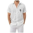 thumbnail image 1 of Ramiter Men's Shirts Mens Short Sleeve Button Up Cotton Linen Shirts White,S, 1 of 6