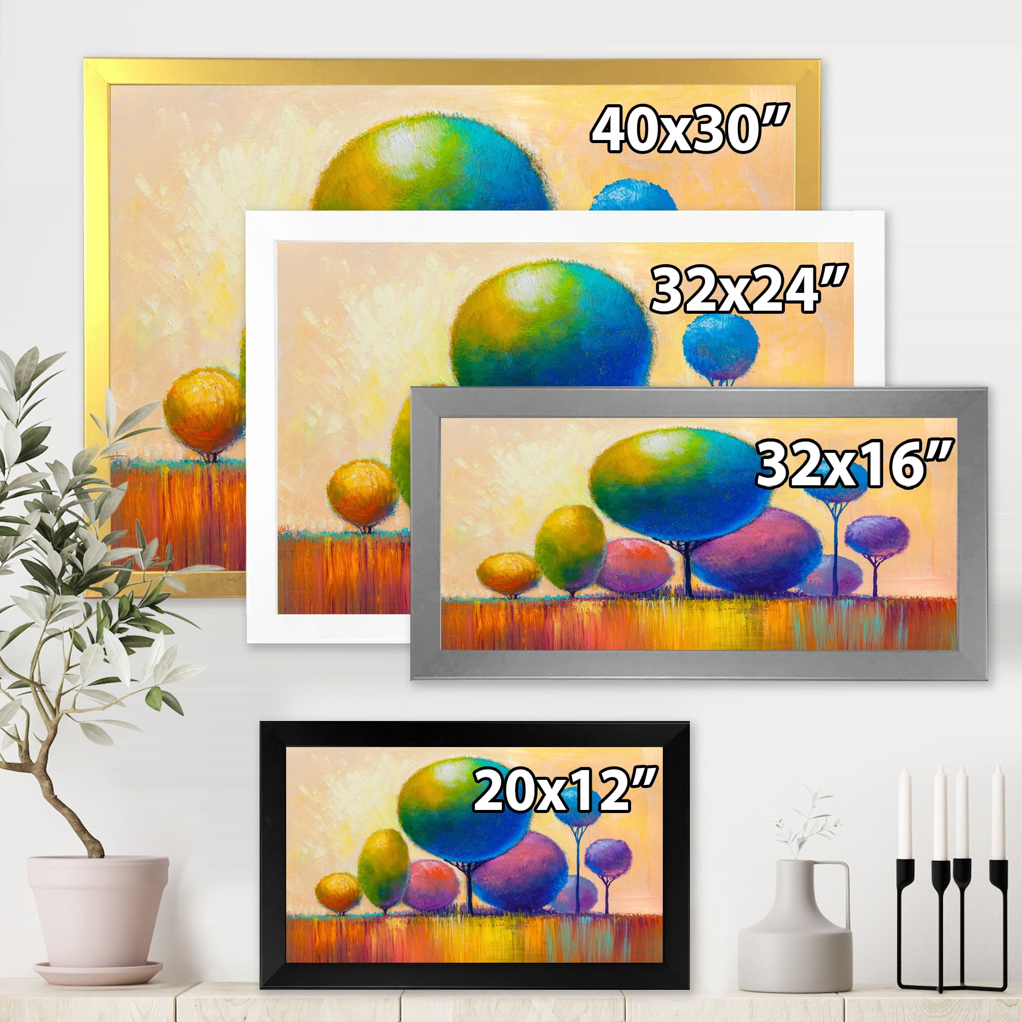 Designart 'Ornamental Colourful Trees VIII' Modern Framed Art Print