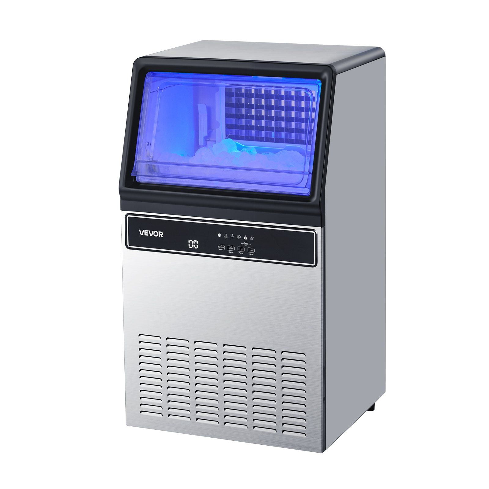 45 Cubes per Cycle Commercial Ice Maker, 130Lbs Daily Production, 33Lbs Storage Bin, Stainless Steel Housing with LED Display, for Home Kitchen & Bar
